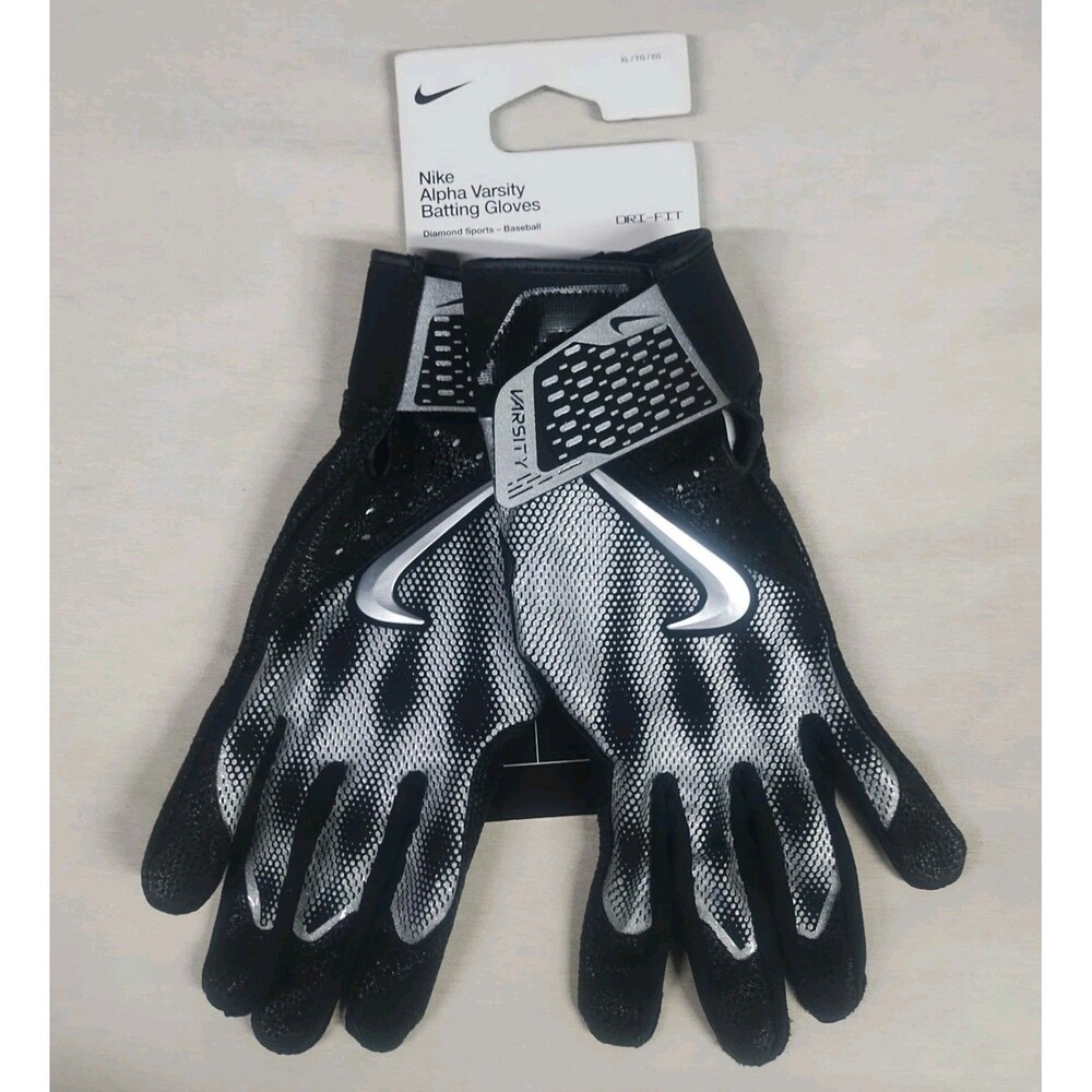 Nike Alpha Varsity Batting Gloves Black Silver Baseball Mens Sz XL NWT